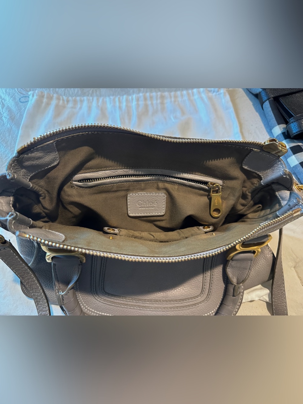 Chloé Marcie Medium Double Carry Satchel Bag in Grained Leather - CASHMERE GREY - Picture 11 of 13